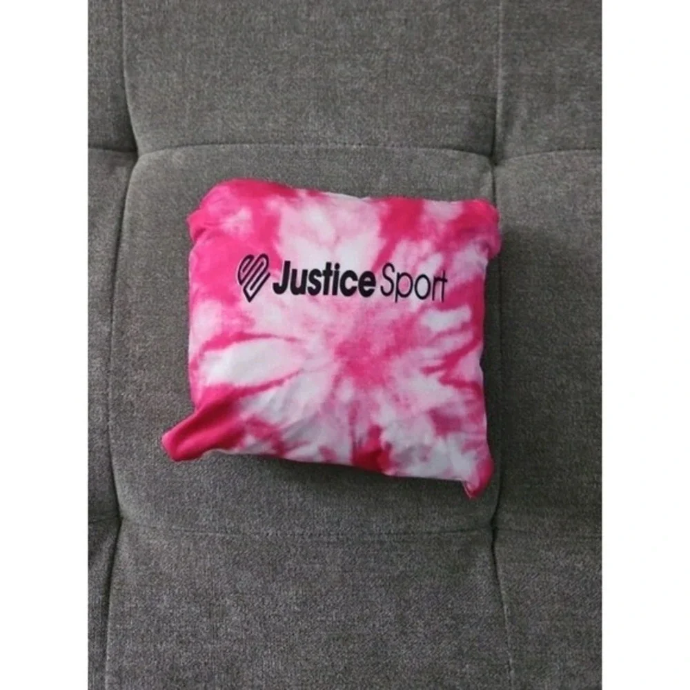 Justice Sport Girls Pink Tie Dye Packable Rain Poncho Hooded One Size Fits‎ All